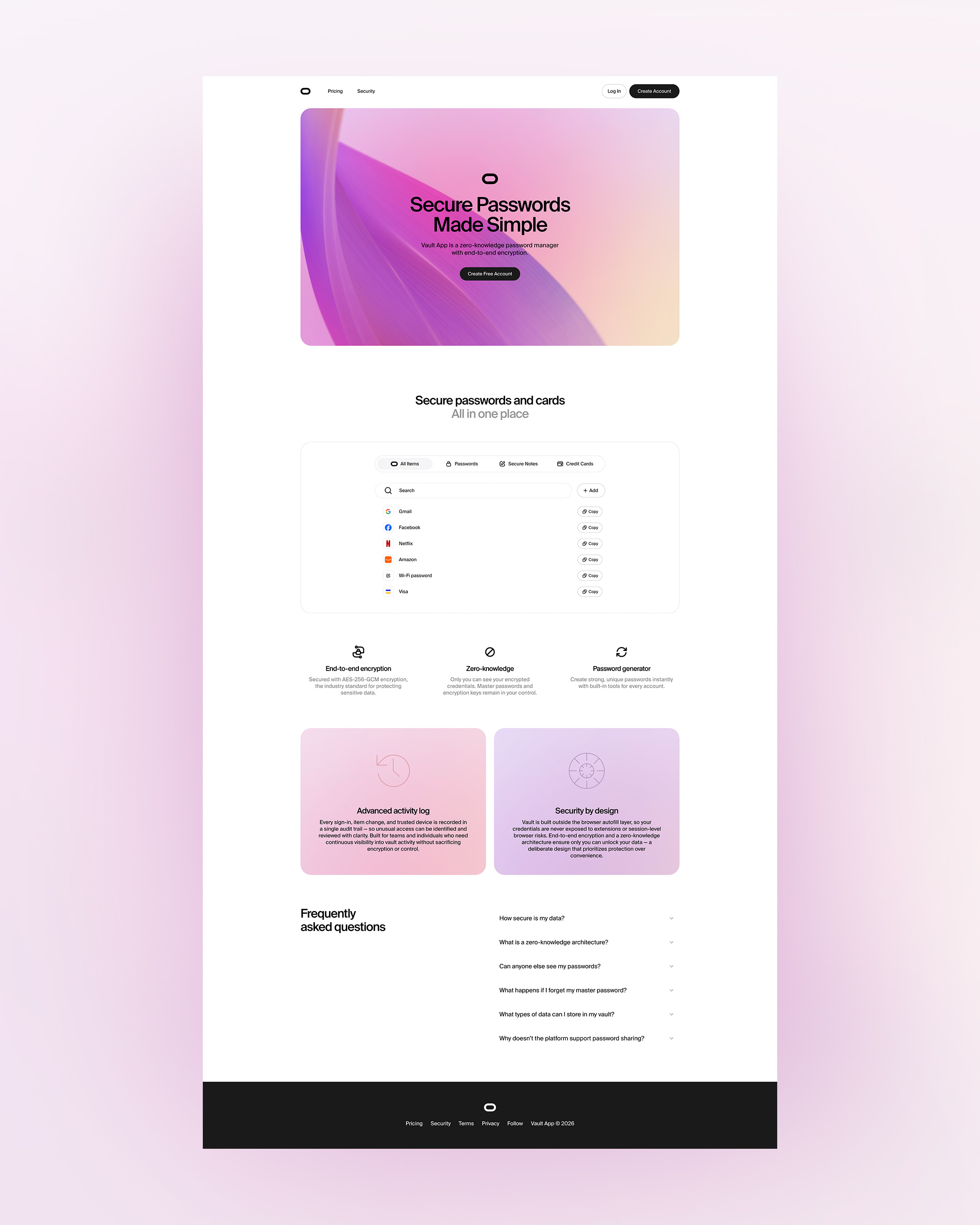 Vault App home